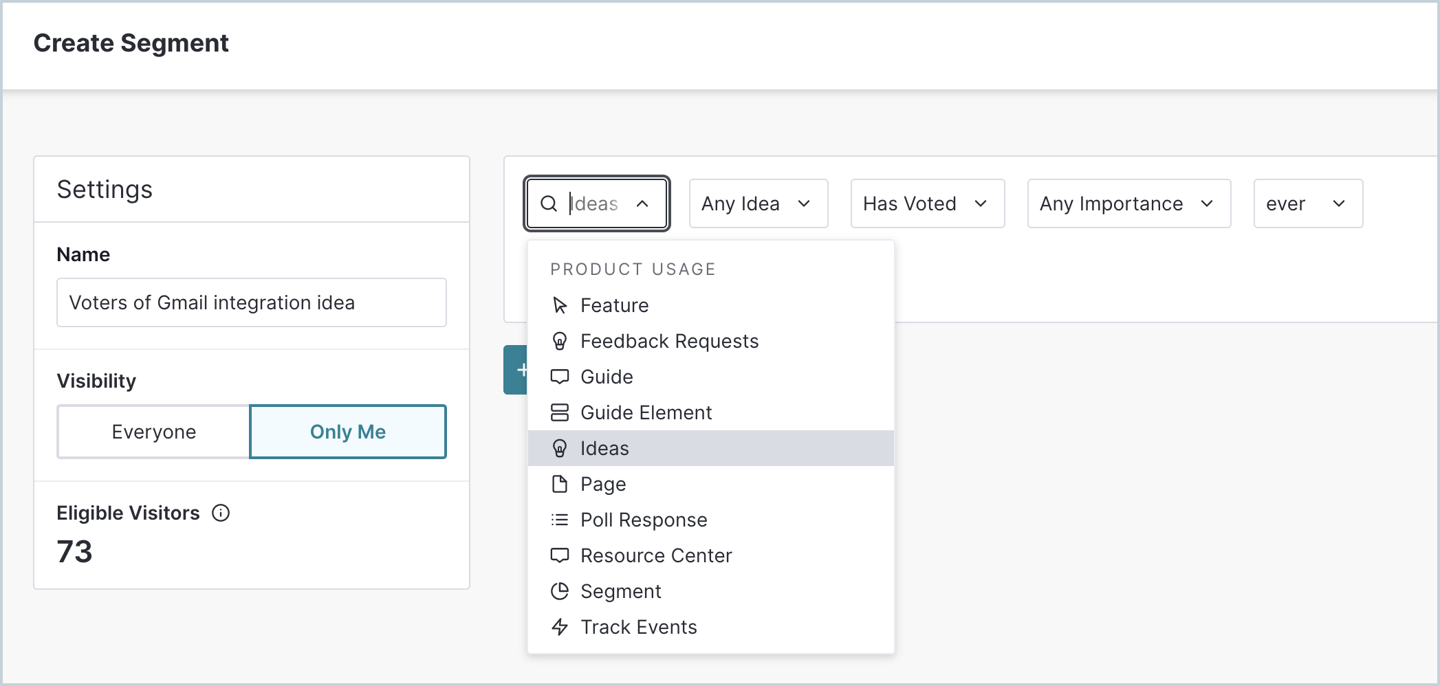 Create segments from idea voters – Pendo Help Center