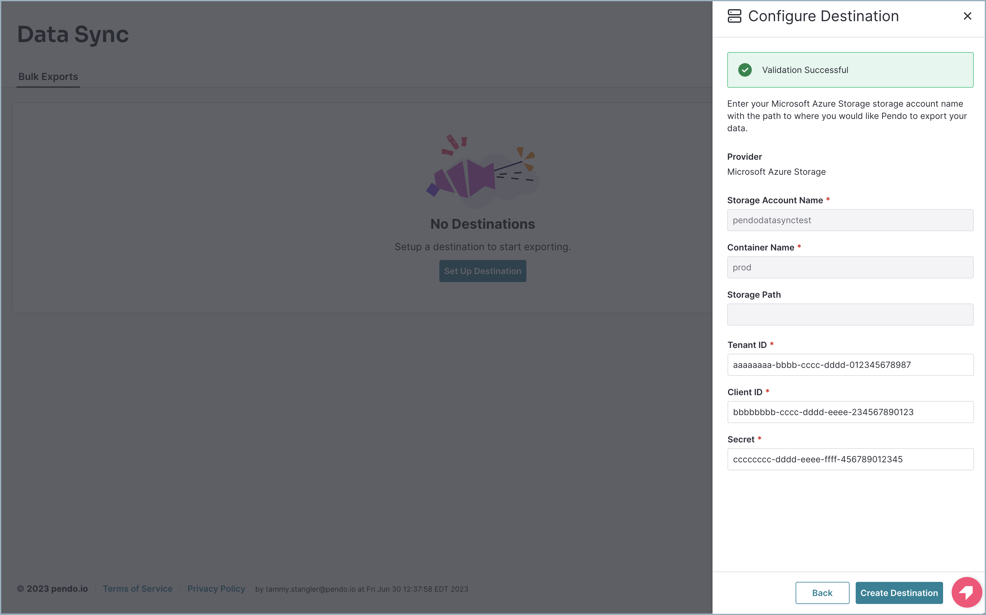 Set up Data Sync with Microsoft Azure Storage – Pendo Help Center