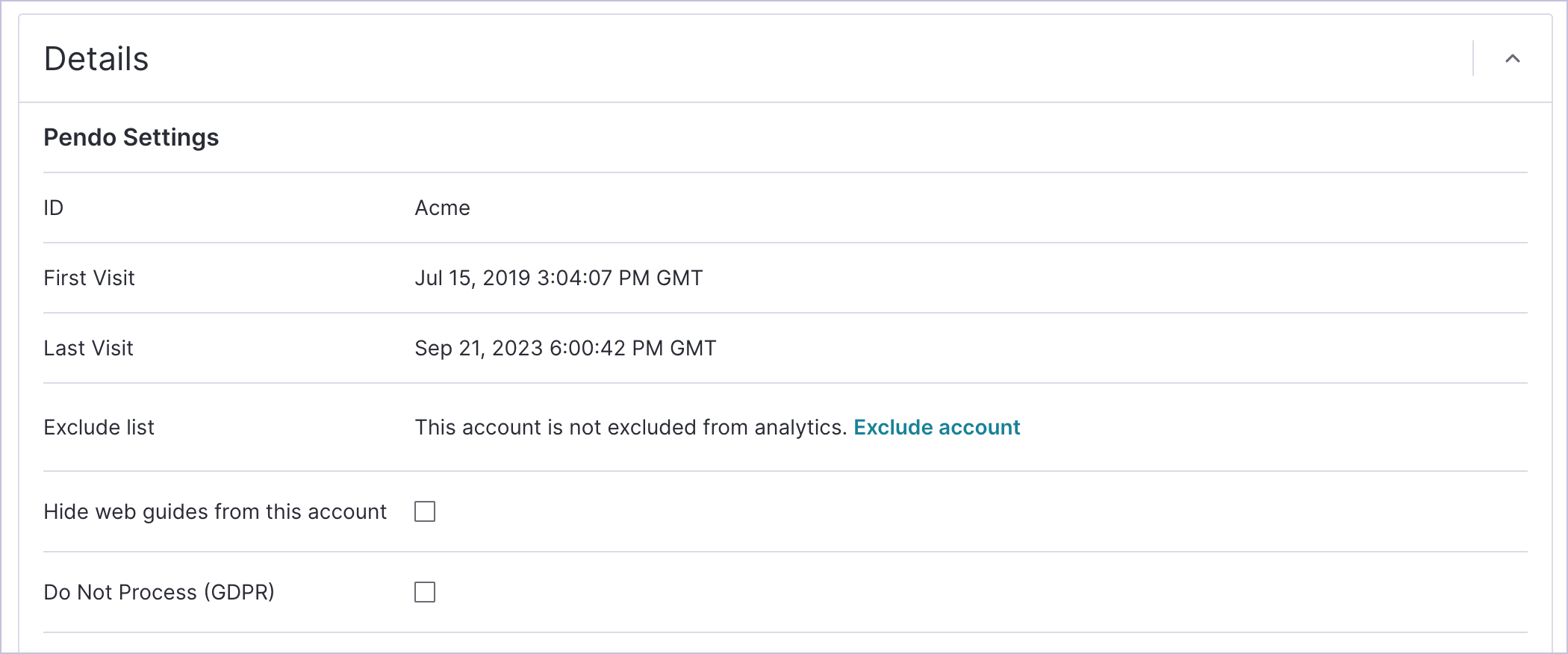 Account details – Pendo Help Center
