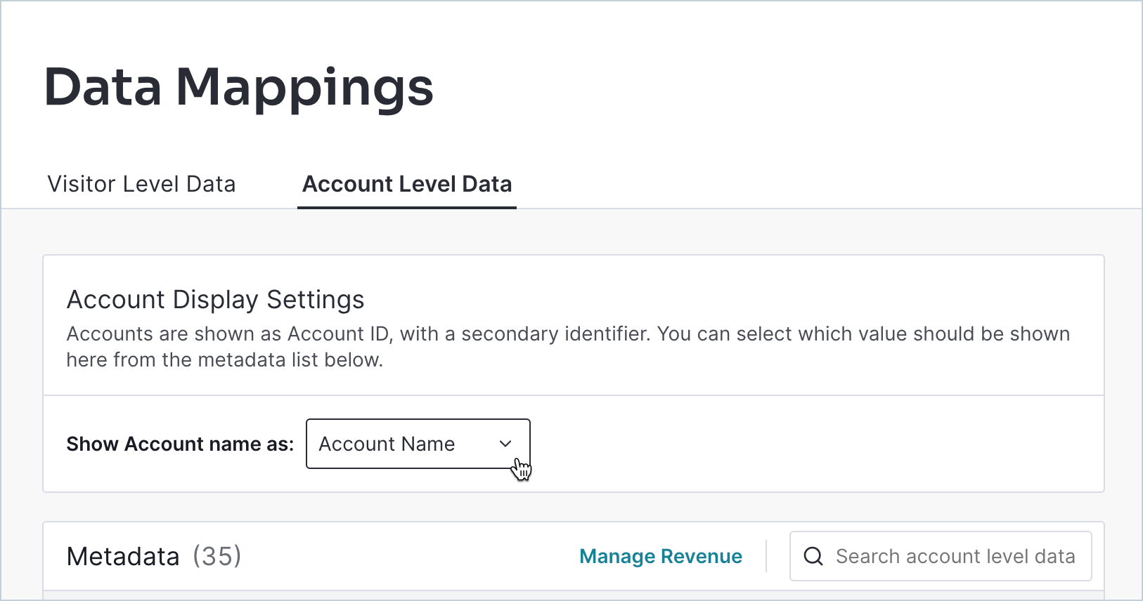 Configure visitor and account metadata – Pendo Help Center