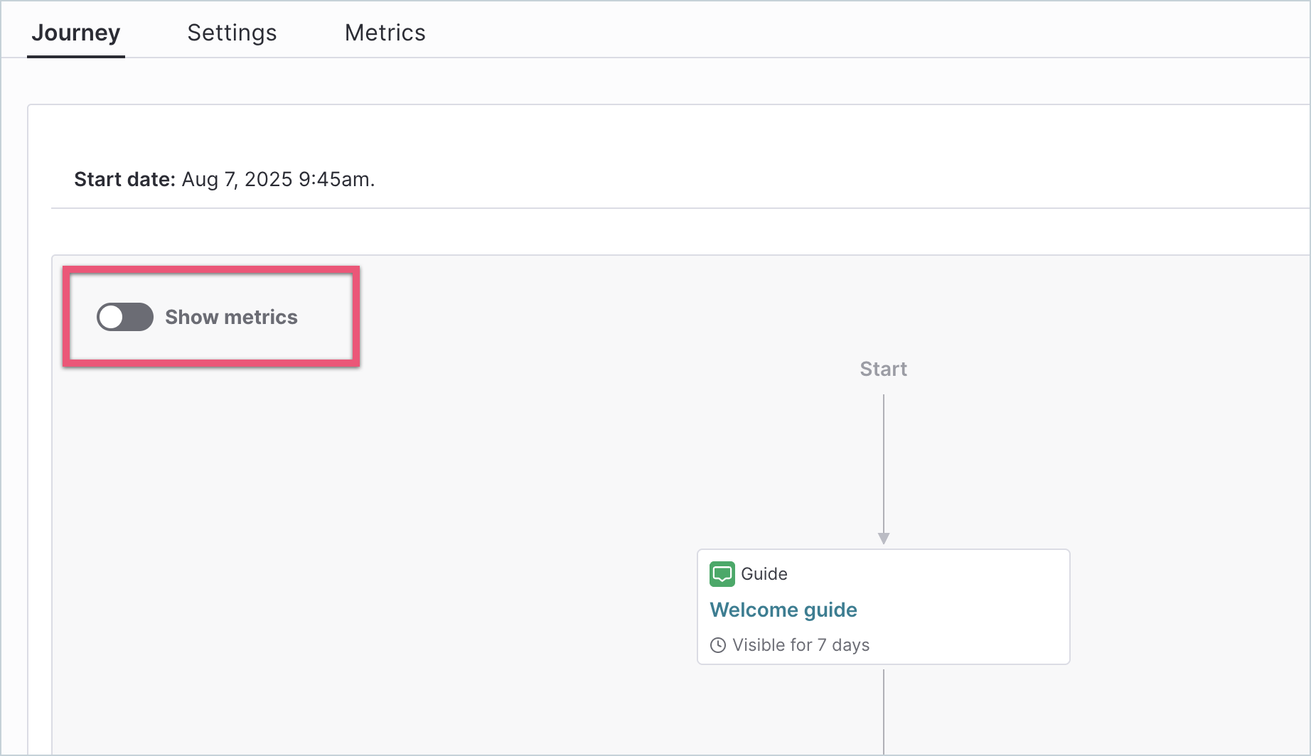 Location of Show metrics toggle 